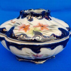 Vintage Nippon Hand-Painted Cobalt Blue Hair Receiver